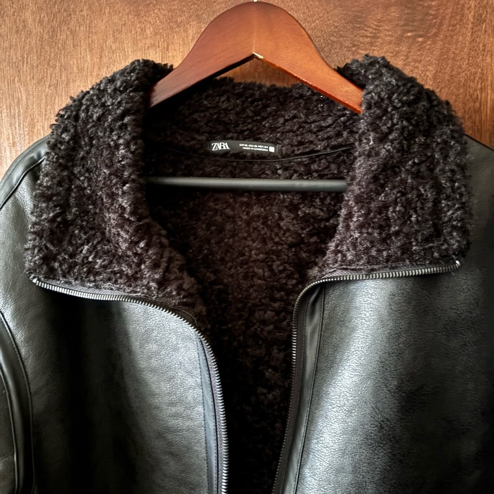 Zara Black faux Leather-Style Bomber Jacket - Picture 3 of 7